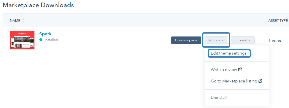 Edit theme settings HubSpot