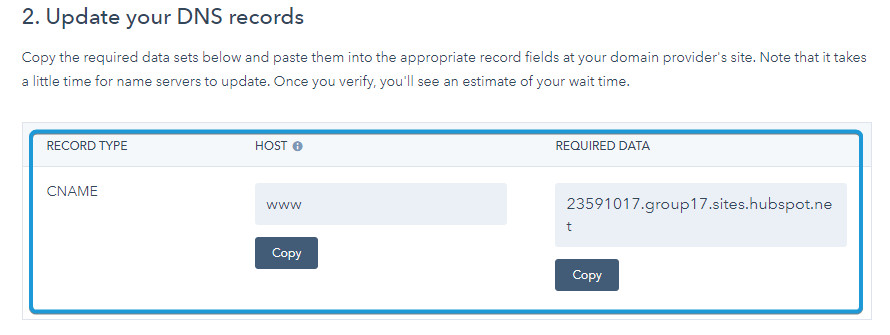 Update DNS Record HubSpot